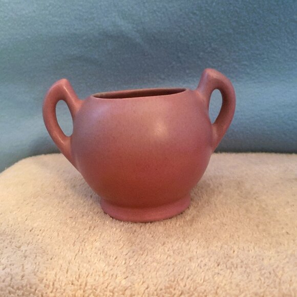 BOWL - vintage NILOAK Pottery Hywood sugar bowl Ozark Dawn double handle, rose - Picture 2 of 12